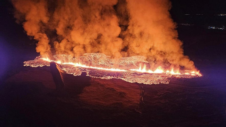 The Hagafell volcanic fissure ripped through the protective barrier in Grindavik