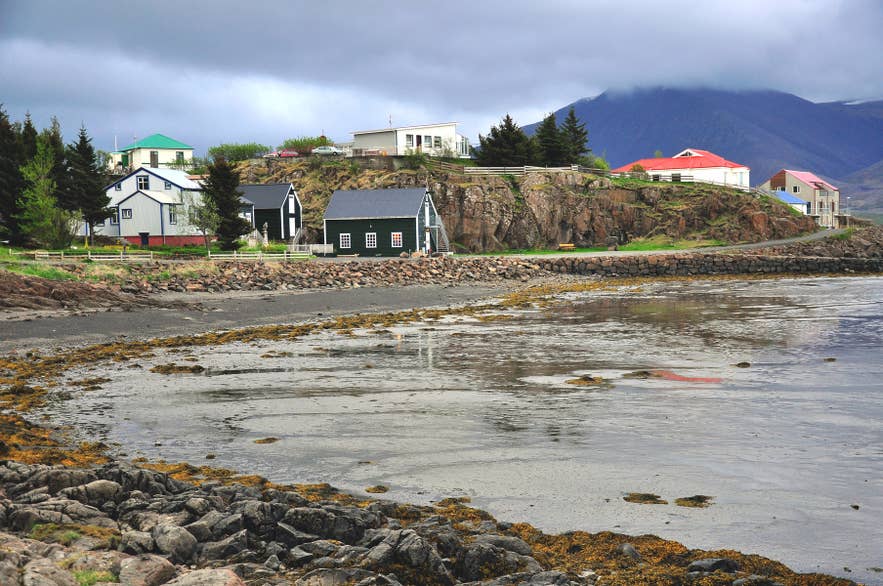 The town of Borgarnes and Borgarfjordur Fjord in West Iceland.