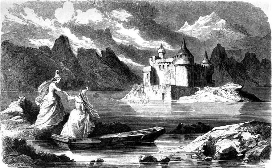 Engraving of Katla's Dream, an Icelandic tale of a woman and a hidden man Engraving of Katla's Dream, an Icelandic tale of a woman and a hidden man