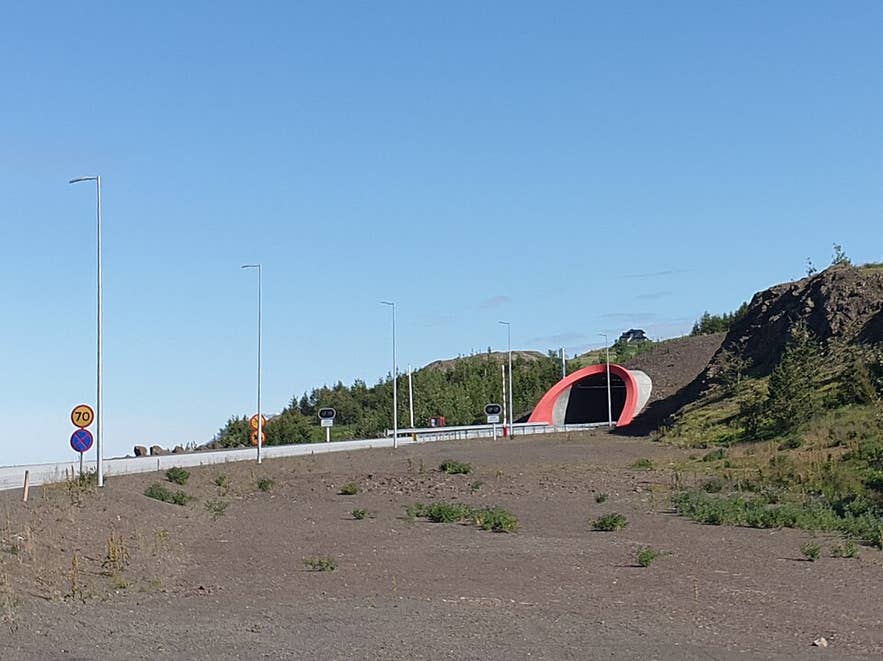 The western portal of the Vadlaheidi Tunnel on Route 1 in North Iceland. The western portal of the Vadlaheidi Tunnel on Route 1 in North Iceland.