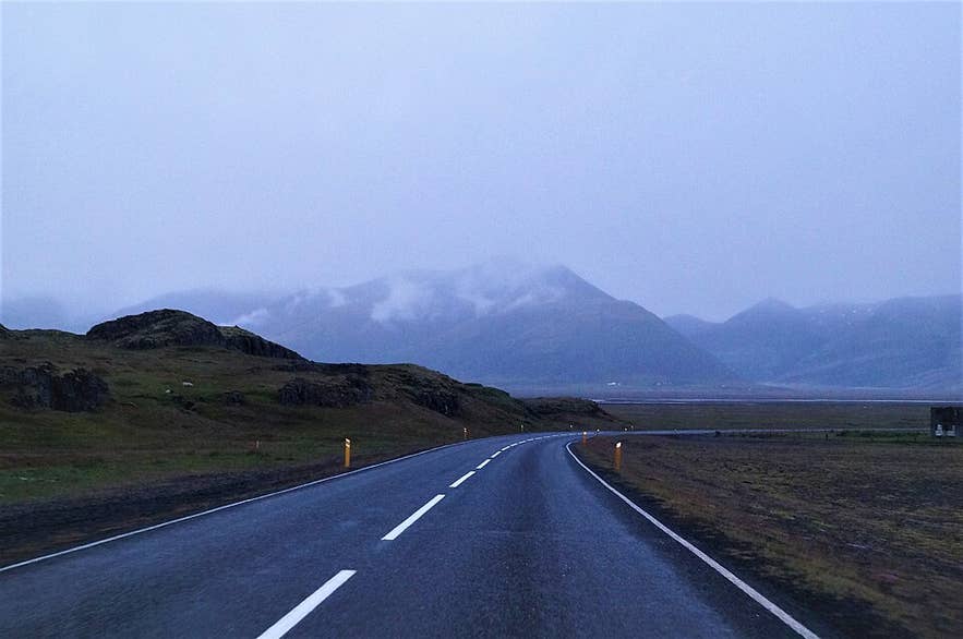 Route 1 running through Hornafjordur toward Hoffellstindur Mountain in Southeast Iceland. Route 1 running through Hornafjordur toward Hoffellstindur Mountain in Southeast Iceland.