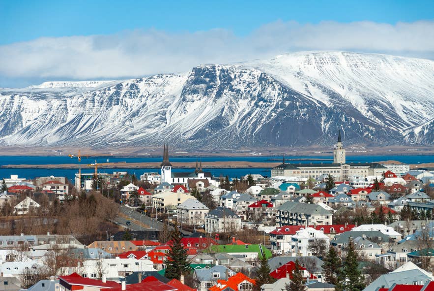 Mount Esja rising near Reykjavik in Iceland.
