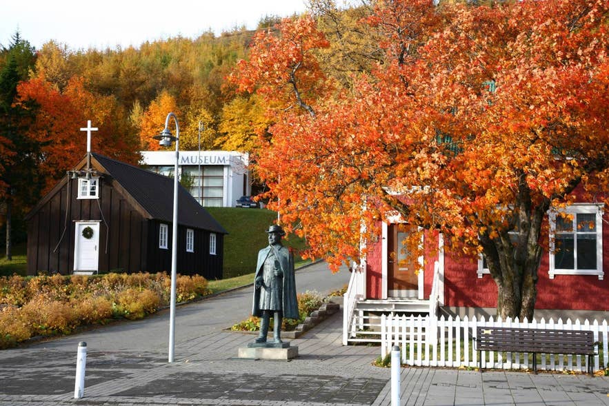 Historic buildings at the Akureyri Museum in North Iceland during autumn