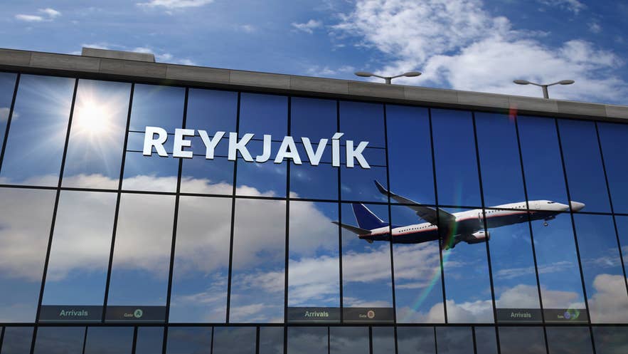 3D rendering illustration.of a jet aircraft landing at Reykjavik Airport, Iceland.