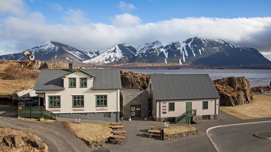The Settlement Center in Borgarnes with views of Borgarfjordur and surrounding mountains