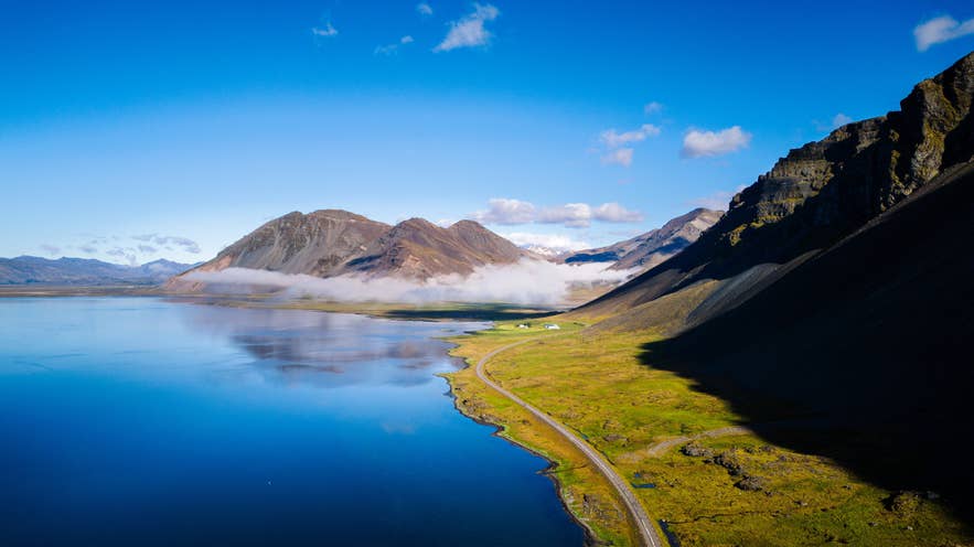 Steep mountains and fjords of the Eastfjords in Iceland.