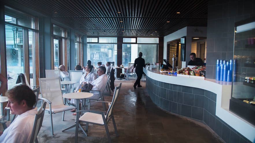 The bar area of the Sky Lagoon in Iceland.