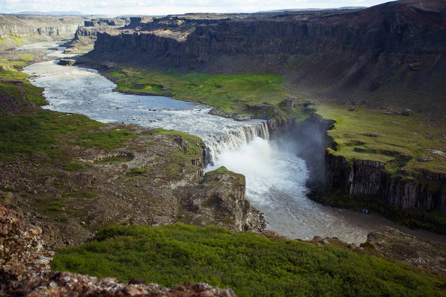 Bird's-eye view of Dettifoss Waterfall and Jokulsa a Fjollum River.