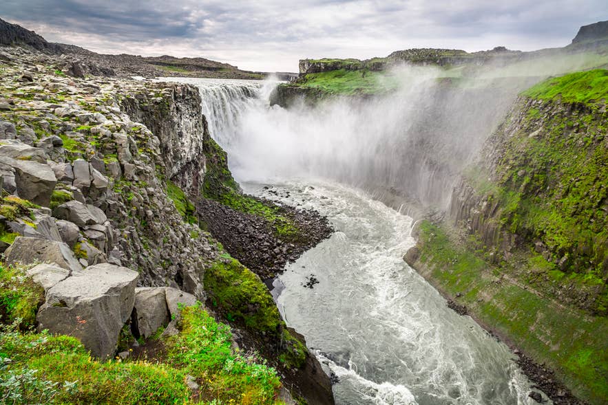 Beautiful Dettifoss Waterfall in North Iceland in summer.
