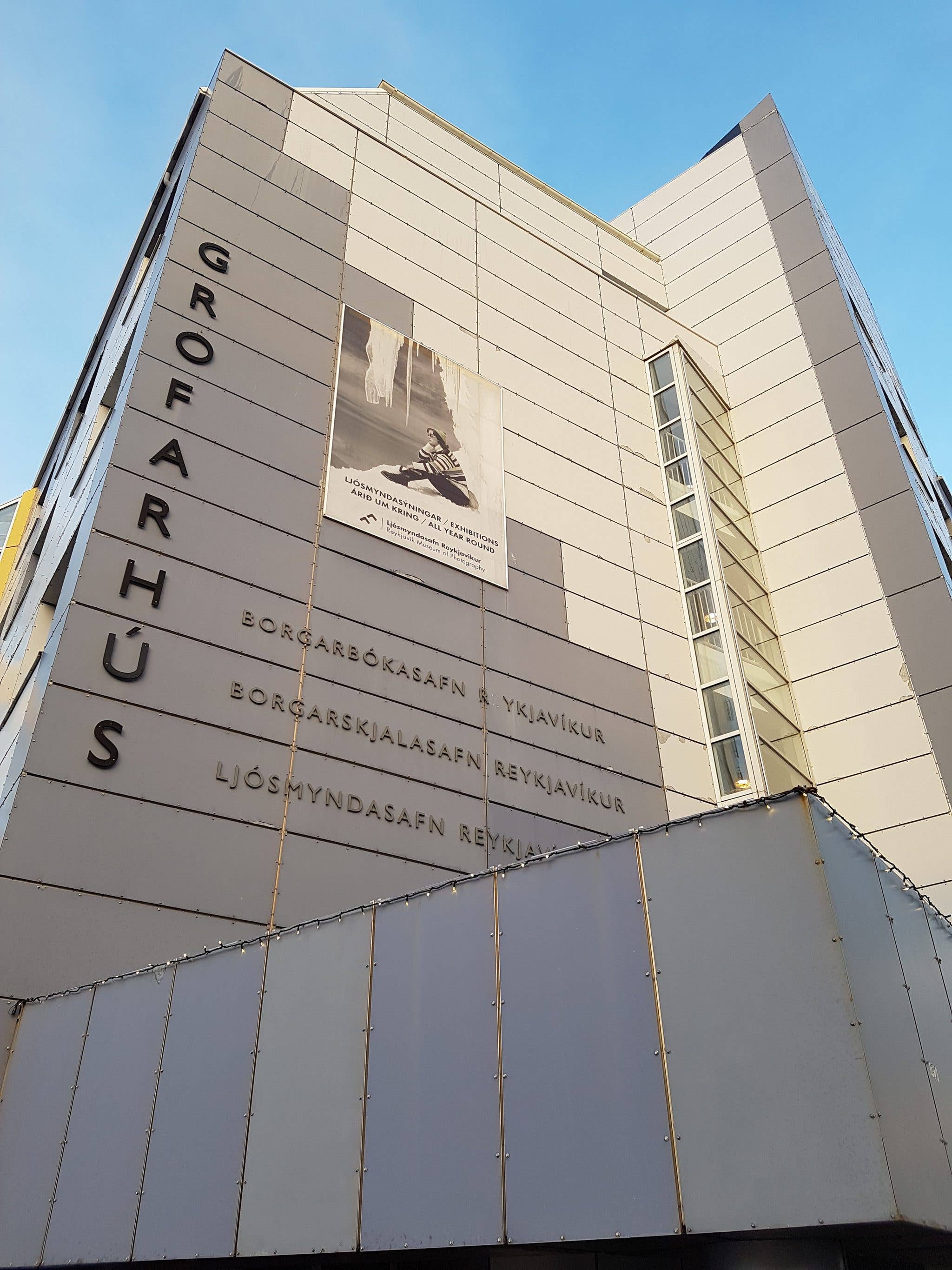 The modern facade of Grófarhús, home of the Reykjavík Museum of Photography, in Iceland's capital.