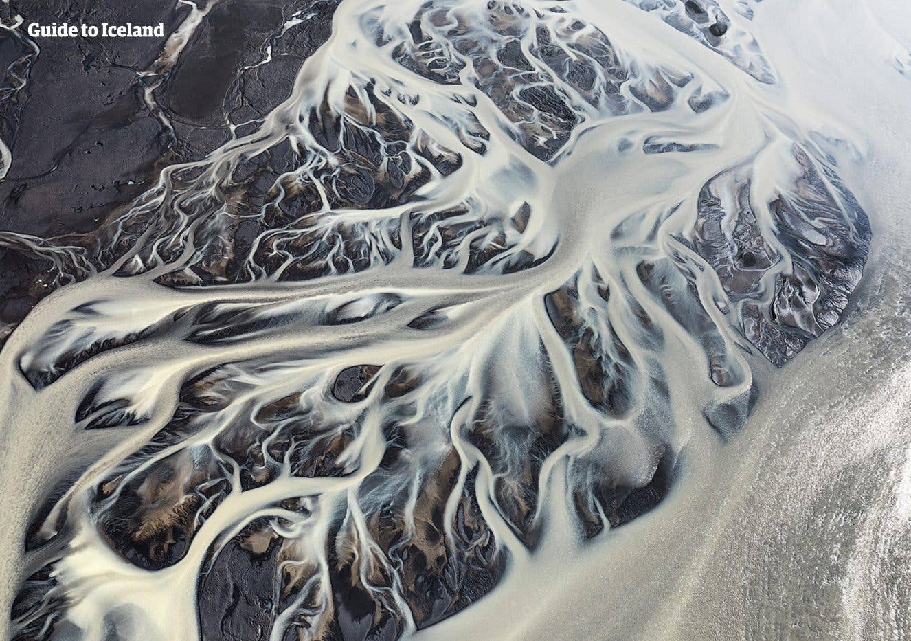 Glacial meltwater braids into countless channels across the Highland plains of Fjallabak, Iceland.