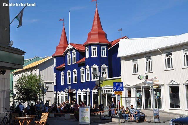 Colourful houses line a street in Akureyri, the largest town in North Iceland.