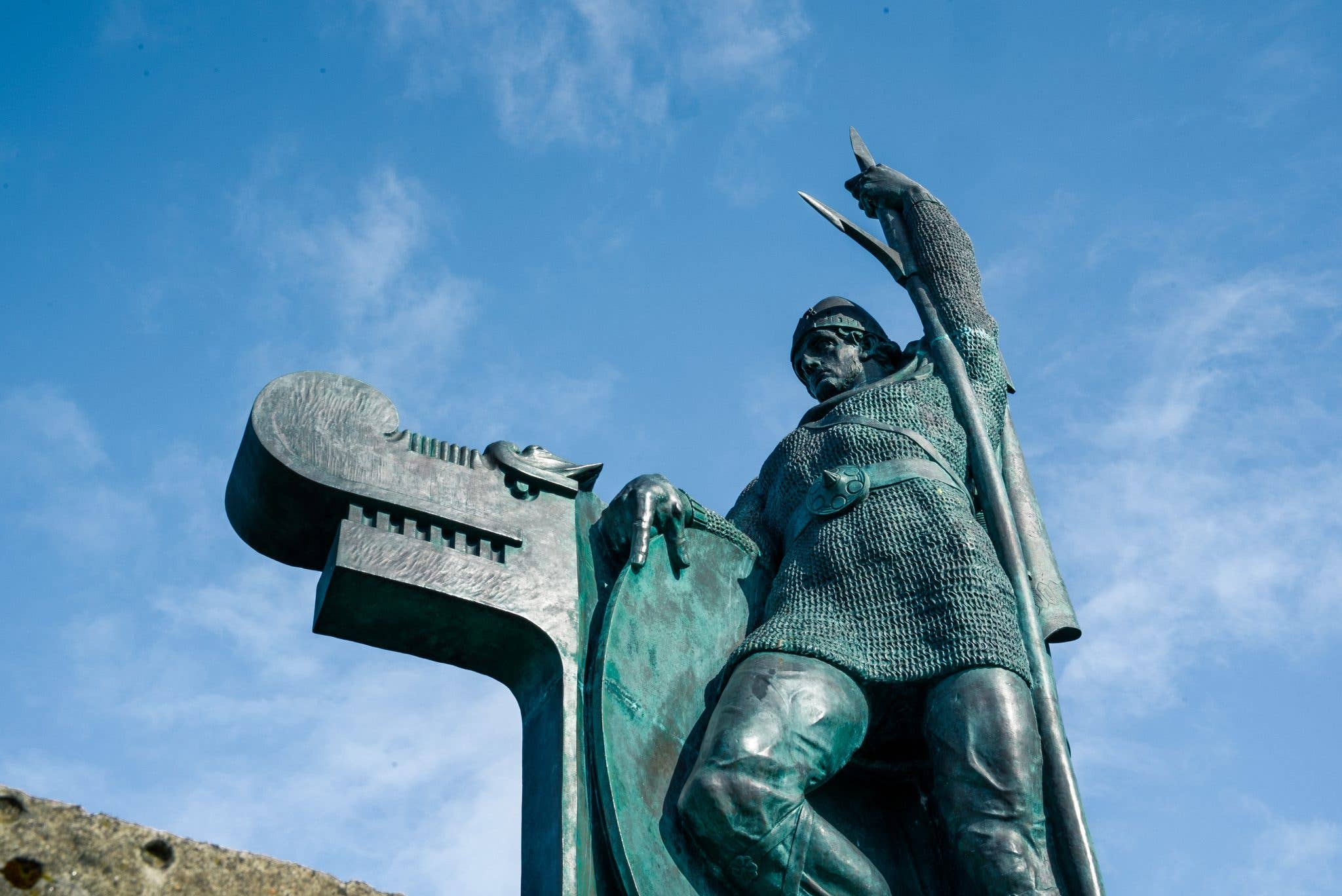 The statue of settler Ingólfur Arnarson stands on Arnarhóll hill in central Reykjavík, Iceland.
