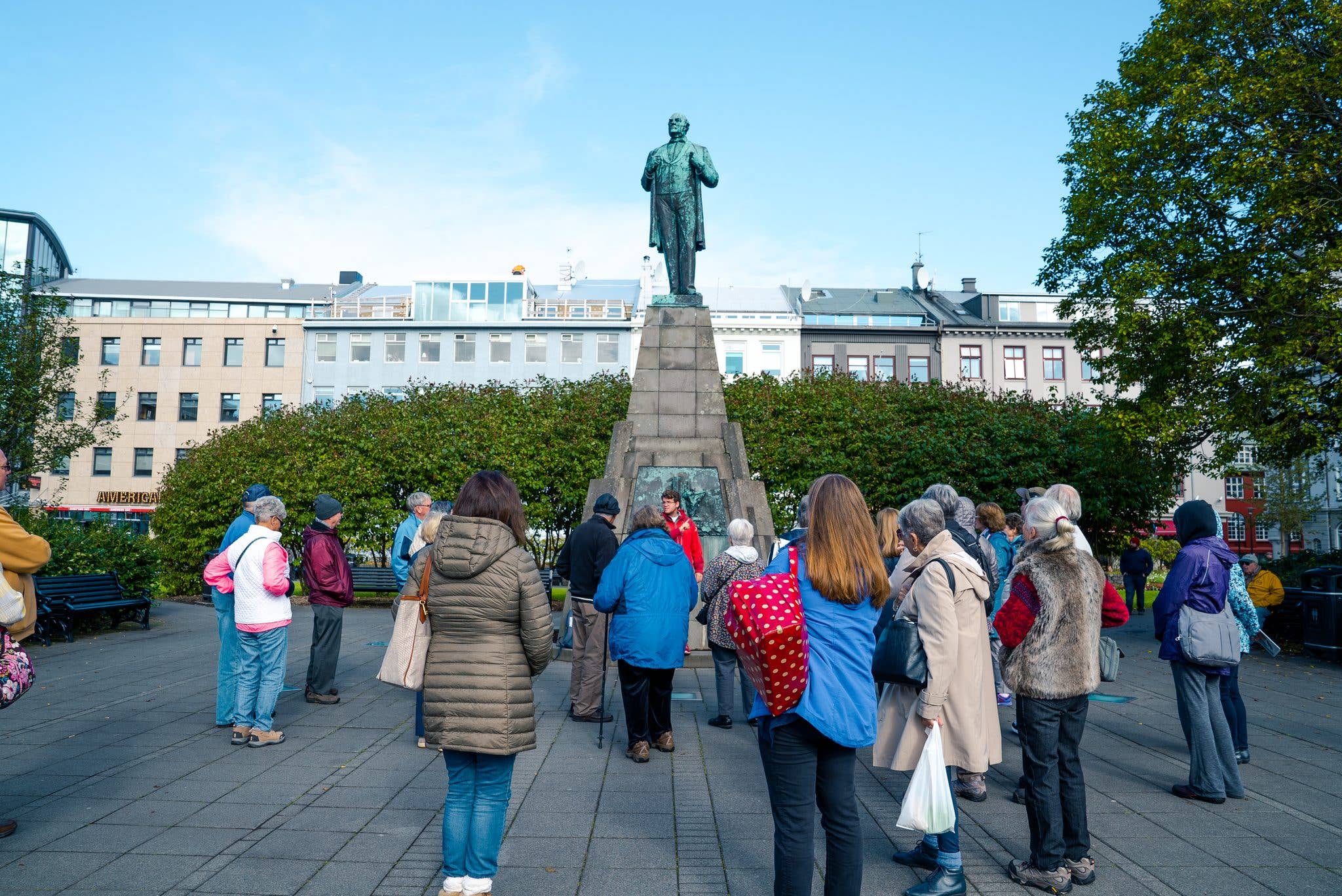 The open Austurvöllur square sits in the heart of downtown Reykjavík, Iceland.