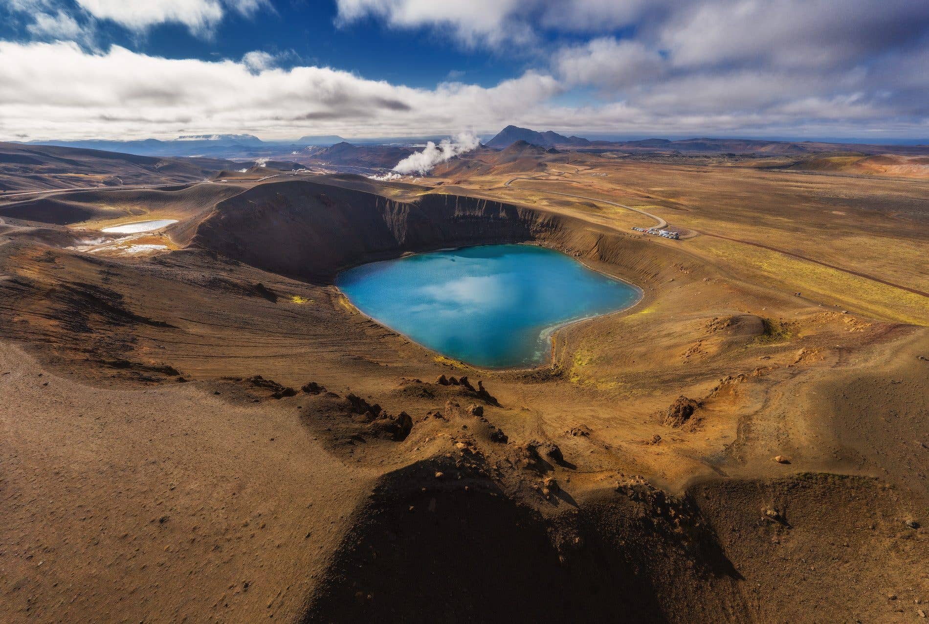 The blue crater lake of Víti sits in the Krafla volcanic area in North Iceland.