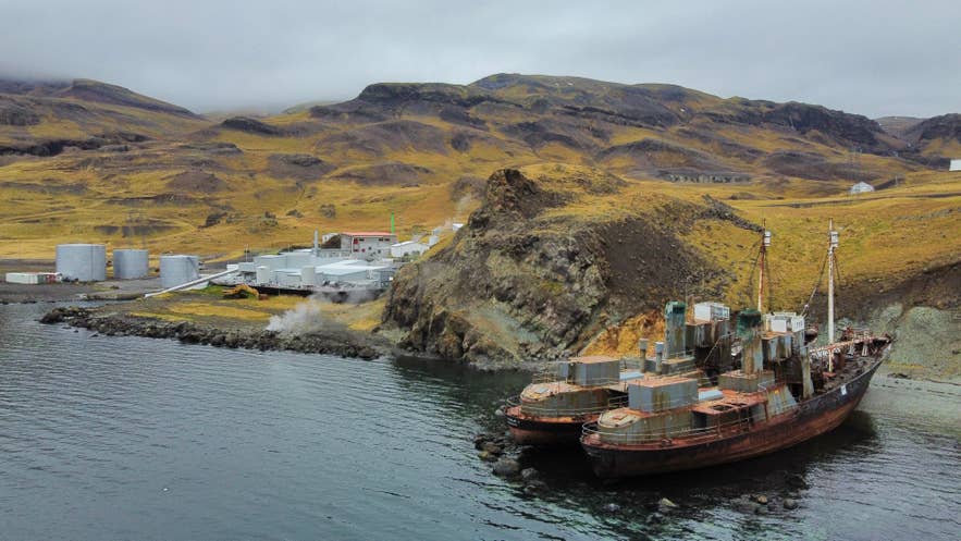 Two disused Hvalur whaling ships beached beside the whaling station in Hvalfjordur. Two disused Hvalur whaling ships beached beside the whaling station in Hvalfjordur.