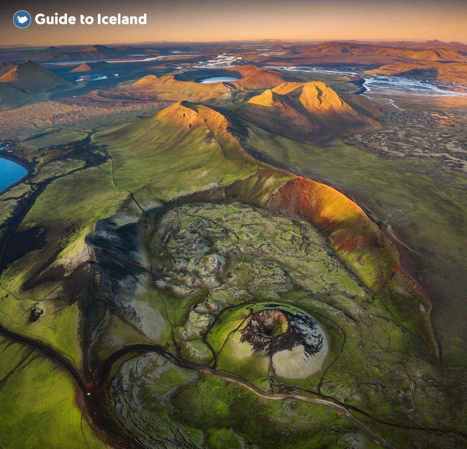 The mossy Stútur crater sits among the lava fields of the Landmannalaugar highlands in Iceland.