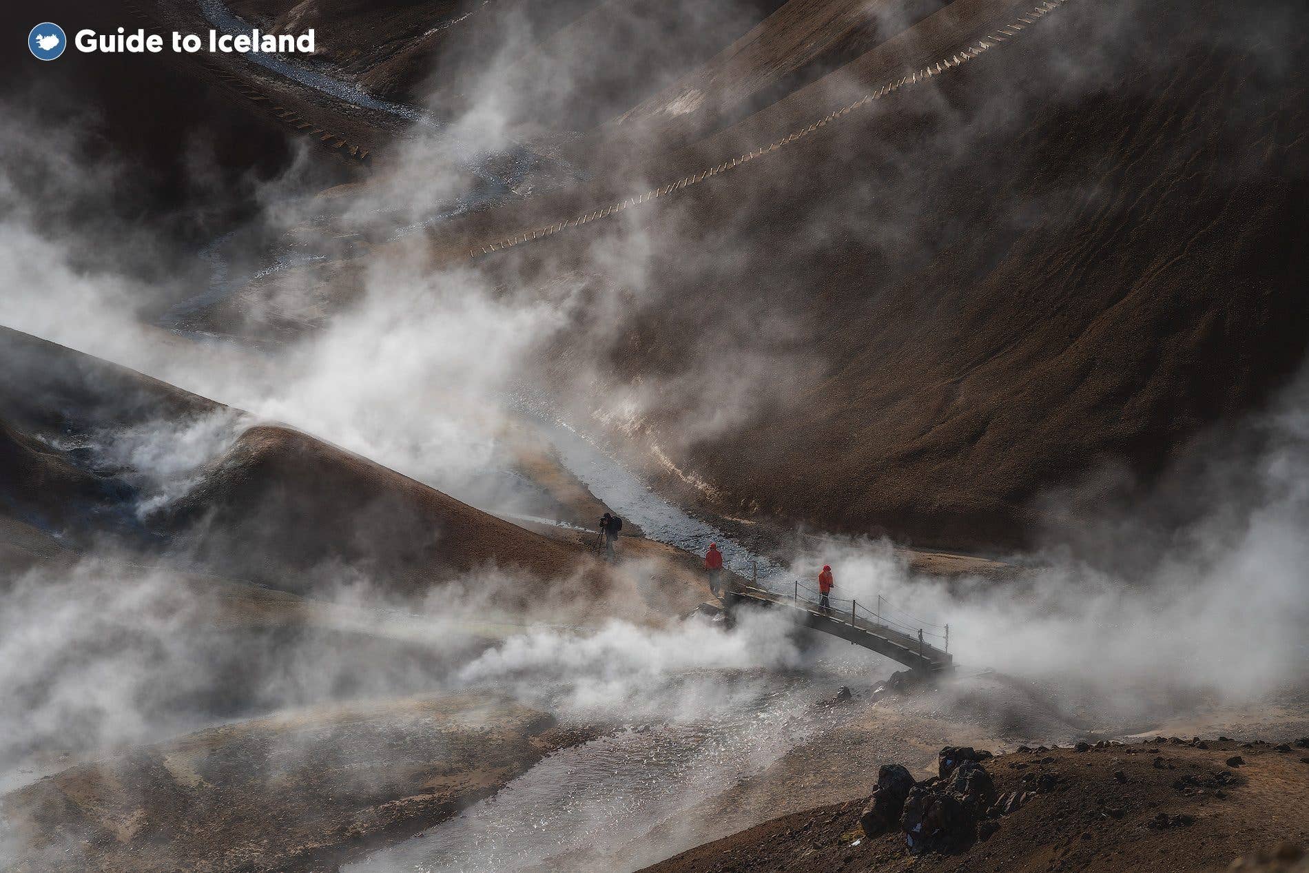 Steam rises from the colourful geothermal mountains of Kerlingarfjöll in the Icelandic highlands.
