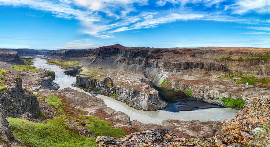 Water flowing through the rocky landscape of Jokulsargljufur Canyon in North Iceland.
