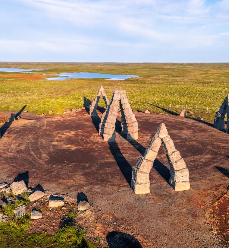 Arctic Henge stone monument near Kopasker in North Iceland.