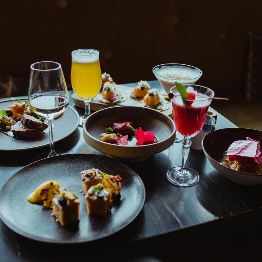 Dishes from the six-course Grill Party tasting menu with paired drinks at Sjávargrillið in Reykjavik.