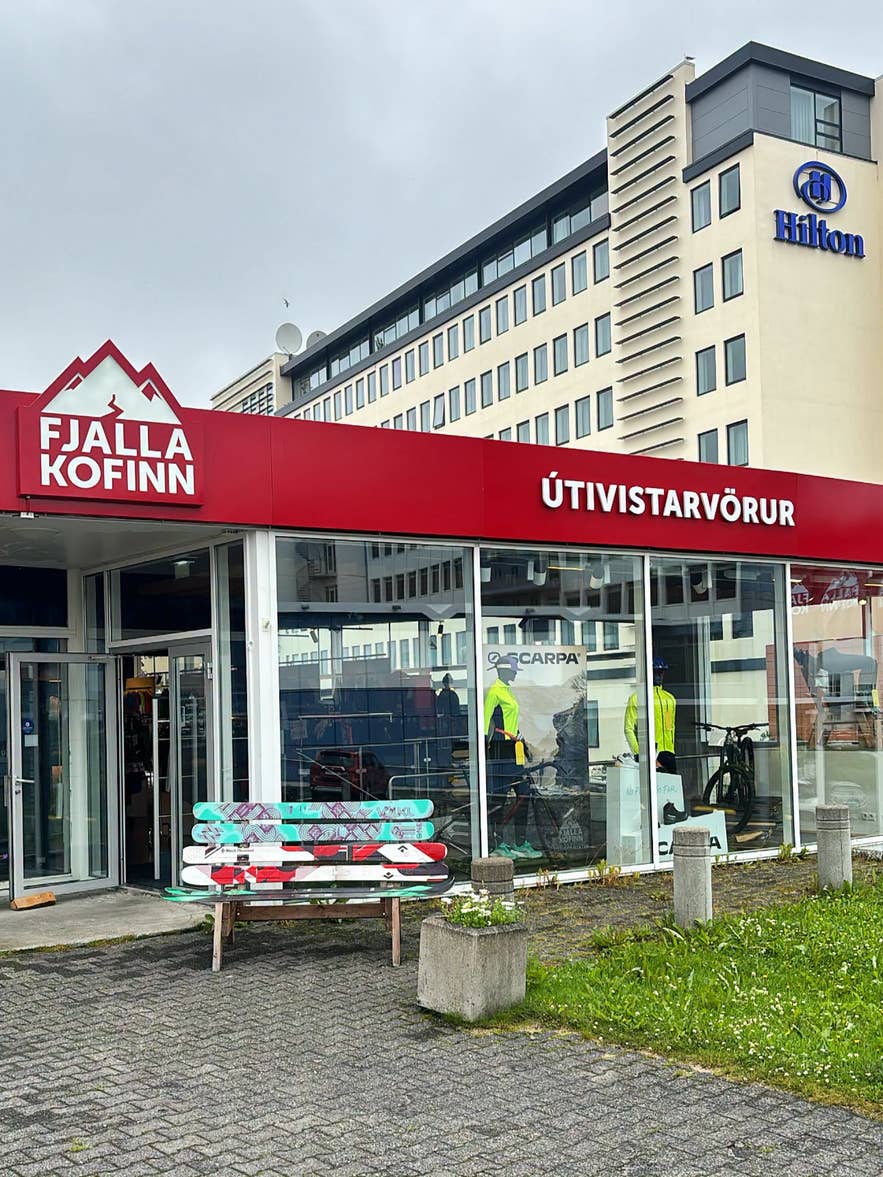 Exterior of the Fjallakofinn outdoor gear store in Reykjavik, Iceland.