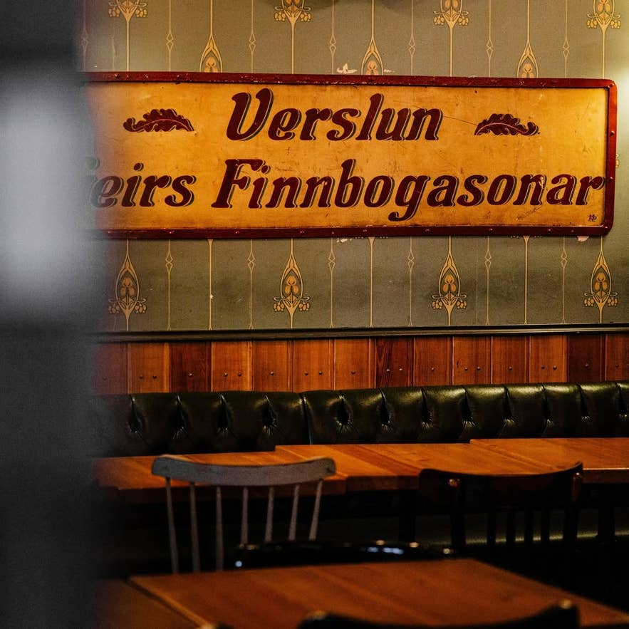The warmly lit interior of Islenski Barinn, a family-run Reykjavik gastropub.