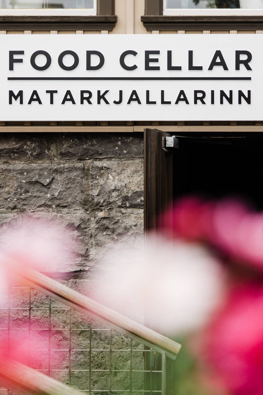Matarkjallarinn restaurant sign outside the Food Cellar in Reykjavik, Iceland