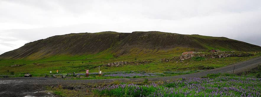 Helgafell, the flat-topped 215 m fell west of Skammidalur Valley in Mosfellsbær