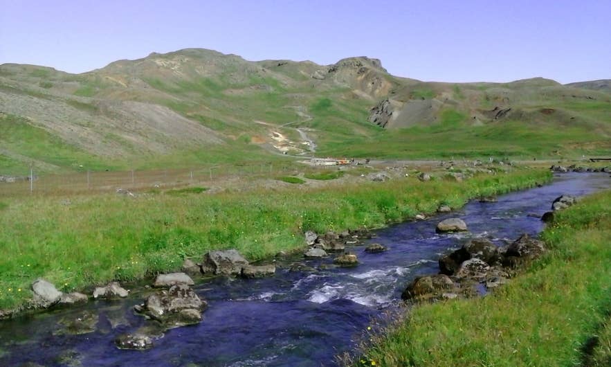The river beside the Reykjadalur car park below Svartagljúfur gorge, Hveragerði