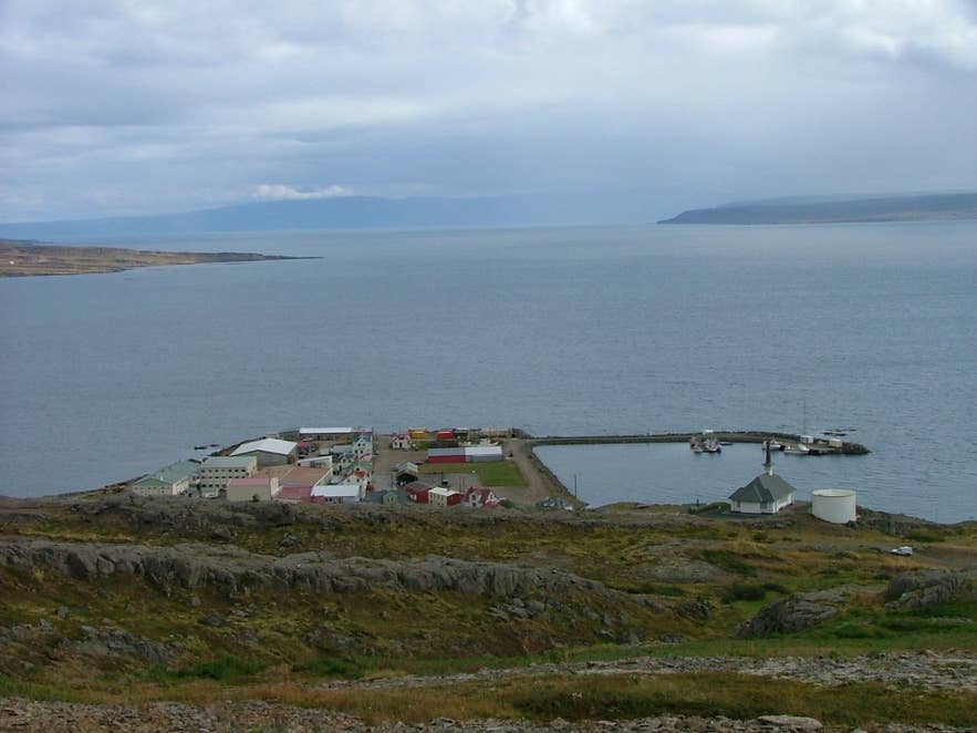 Hólmavík village and Steingrímsfjörður seen from the Kálfanesborgir rocks, Strandir Hólmavík village and Steingrímsfjörður seen from the Kálfanesborgir rocks, Strandir