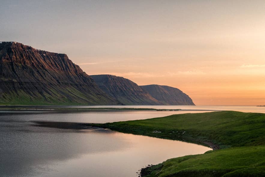 Inner Önundarfjörður in the midnight sun near Holt Inner Önundarfjörður in the midnight sun near Holt