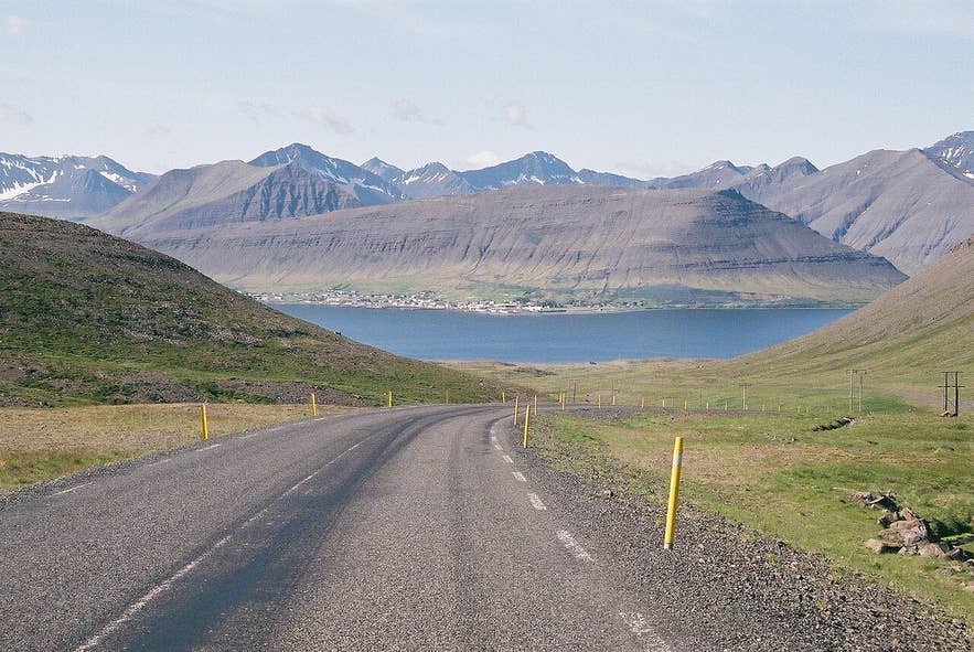 The jagged peaks of the Westfjords Alps rising above Dýrafjörður and the village of Þingeyri