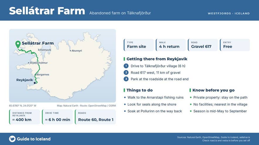 Infographic about Sellatrar Farm: key facts, directions, things to do and what to know before you go, with a map of Iceland Infographic about Sellatrar Farm: key facts, directions, things to do and what to know before you go, with a map of Iceland