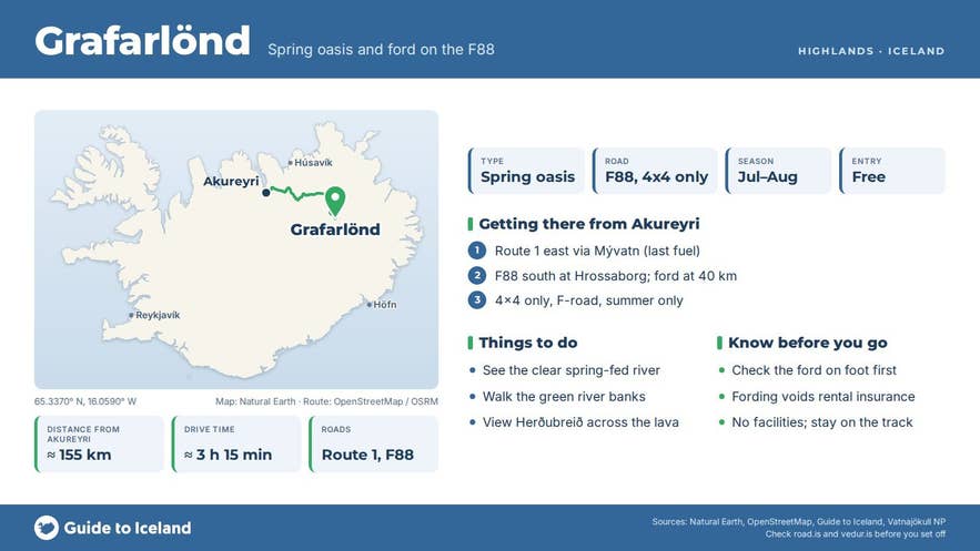 Infographic about Grafarlönd: key facts, directions, things to do and what to know before you go, with a map of Iceland Infographic about Grafarlönd: key facts, directions, things to do and what to know before you go, with a map of Iceland