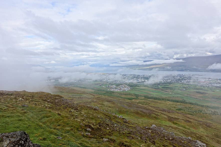 Akureyri and the fjord seen from the heath by Fálkafell above the town Akureyri and the fjord seen from the heath by Fálkafell above the town