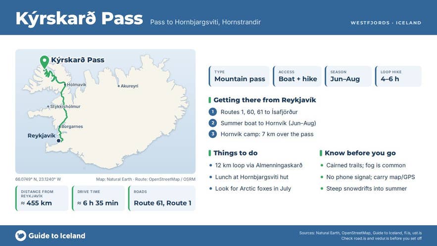 Infographic about Kýrskarð: key facts, directions, things to do and what to know before you go, with a map of Iceland Infographic about Kýrskarð: key facts, directions, things to do and what to know before you go, with a map of Iceland