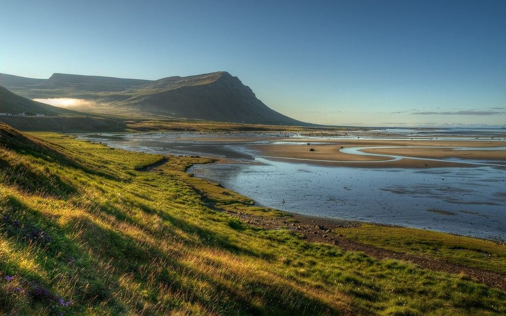 Hamarshyrna mountain above the Hagavaðall tidal flats on Barðaströnd, Westfjords Hamarshyrna mountain above the Hagavaðall tidal flats on Barðaströnd, Westfjords
