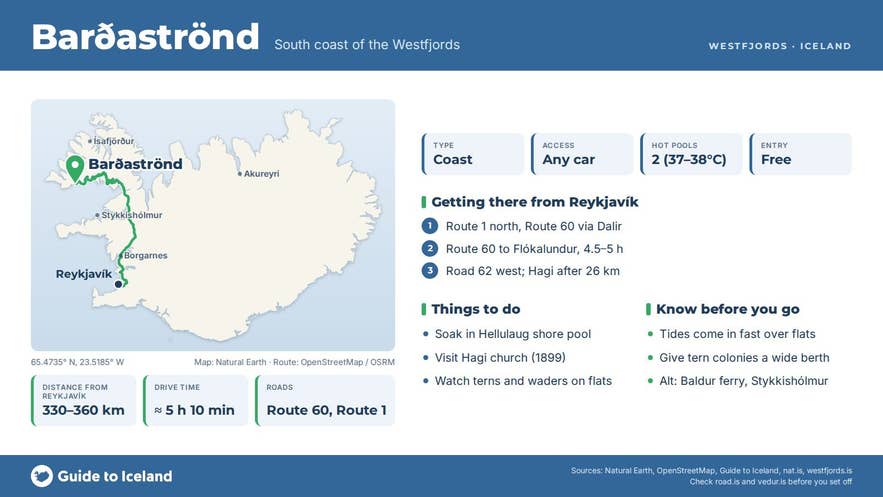 Infographic about Barðaströnd: key facts, directions, things to do and what to know before you go, with a map of Iceland Infographic about Barðaströnd: key facts, directions, things to do and what to know before you go, with a map of Iceland