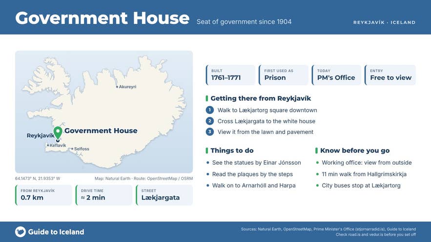 Guide to Iceland infographic for Government House: key facts, map and directions from Reykjavík Guide to Iceland infographic for Government House: key facts, map and directions from Reykjavík