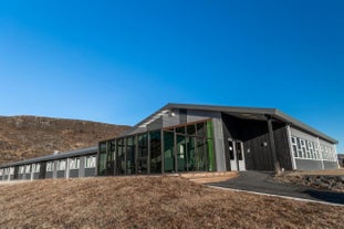 Hotel Kvika boasts a modern and elegant exterior nestled amid the rugged South Iceland countryside.