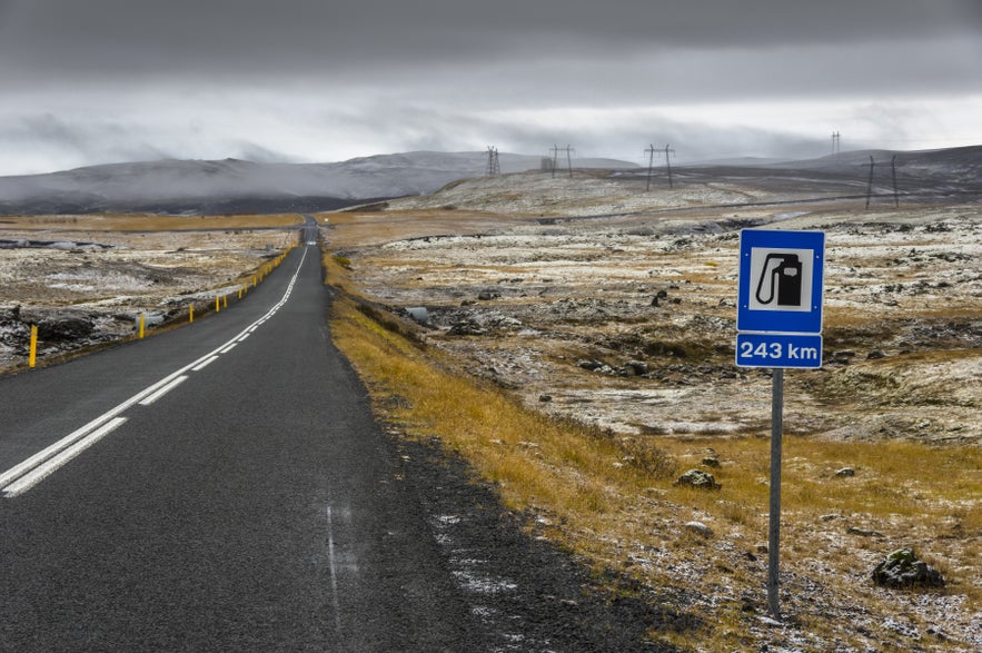 Always be mindful of how far it is to the next gas station when driving in the Icelandic countryside.