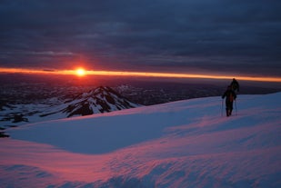 A marvellous view of the midnight sun over east Iceland from Mount Snæfell.