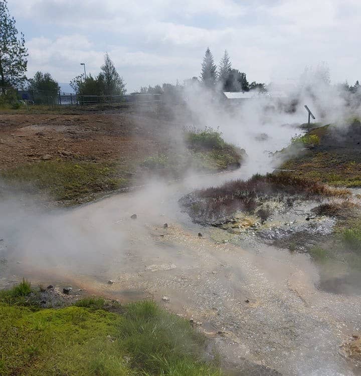 Steam vents and geothermal mud pools in Hveragerdi Geothermal Park, Iceland