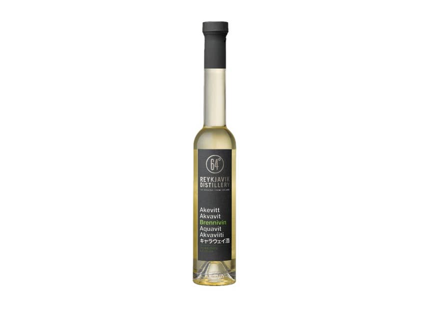 The brennivin from 64° Reykjavik Distillery is easily recognizable.