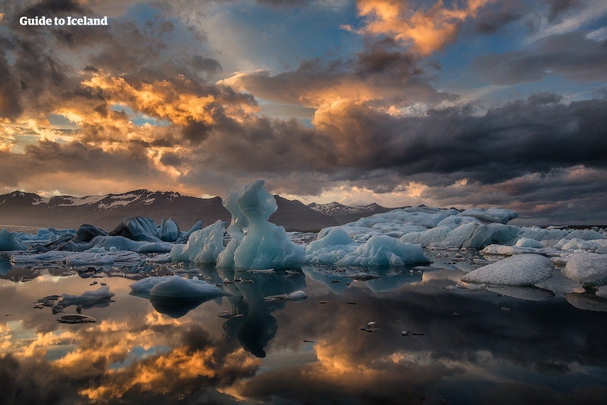 Jokulsarlon Glacier Lagoon in Iceland, a popular departure point for glacier and ice-caving tours.