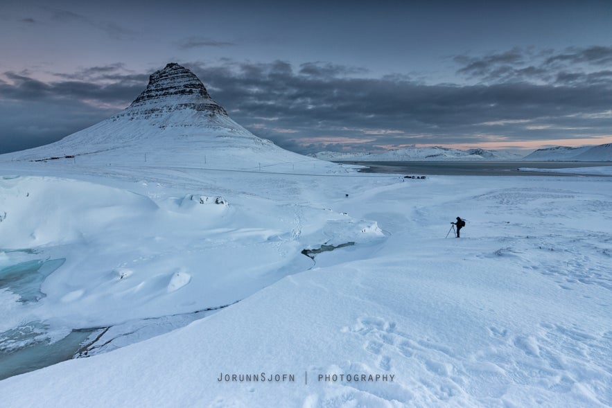 Winter snow on Kirkjufell Mountain