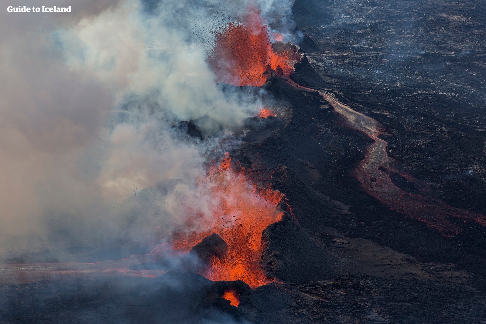 Lava and smoke in Iceland, land of ice and fire
