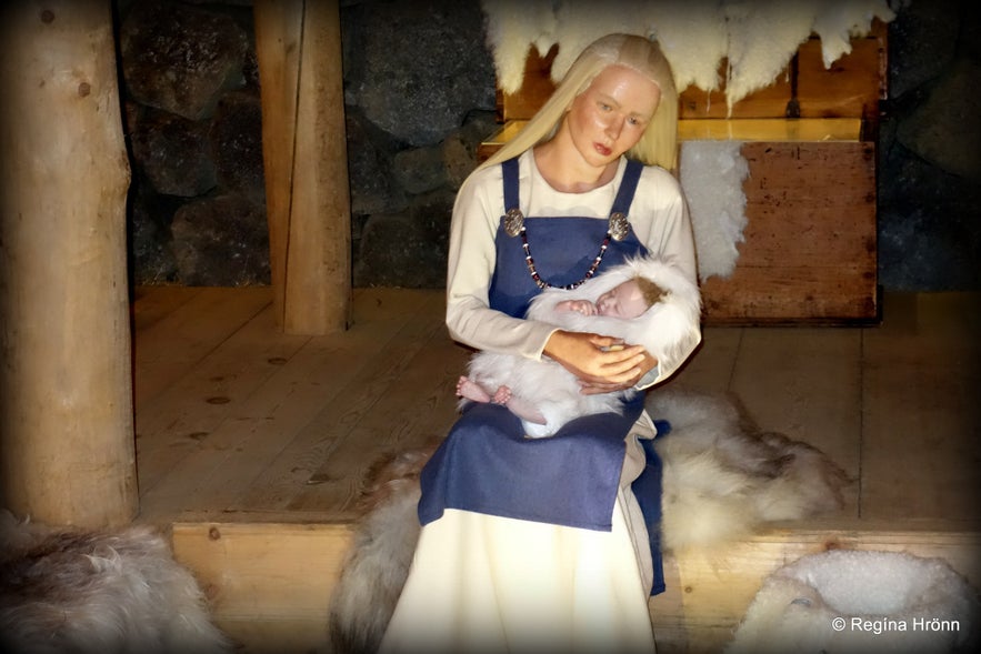 Two of the life-size wax figures inside the Herjolfstown museum in the Westman Islands.