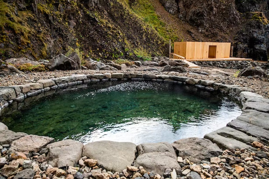 A closer look at one of the pools in the Husafell Canyon Baths.